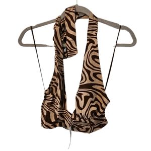 Brown Garage Women's Ruched Swirly Halter Crop Top